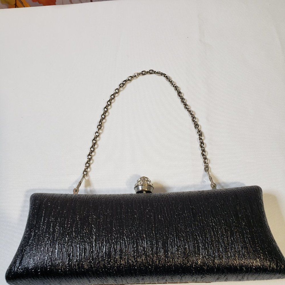 Kate Landry Black Textured Barrel Evening Mini Hand Bag Clutch Purse Chain - Picture 6 of 12